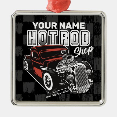 Personalized Hot Rod Shop Retro Garage Truck Metal Ornament