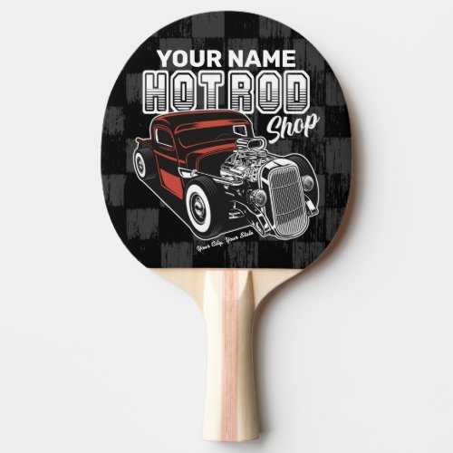 Personalized Hot Rod Shop Retro Garage Truck Ping Pong Paddle