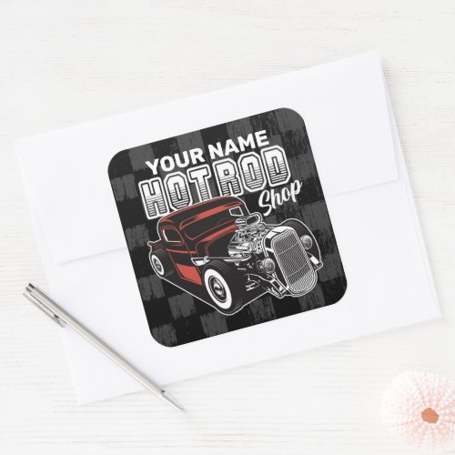 Personalized Hot Rod Shop Retro Garage Truck Square Sticker