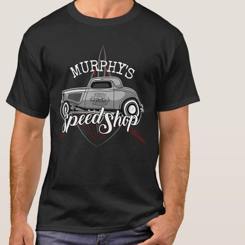Personalized Hot Rod Speed Shop Pinstripes Garage T_Shirt