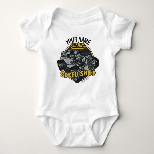 Personalized Hot Rod Speed Shop Racing Garage  Baby Bodysuit
