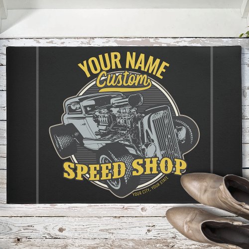 Personalized Hot Rod Speed Shop Racing Garage  Doormat