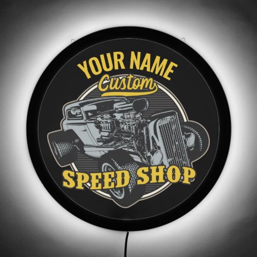 Personalized Hot Rod Speed Shop Racing Garage  LED Sign