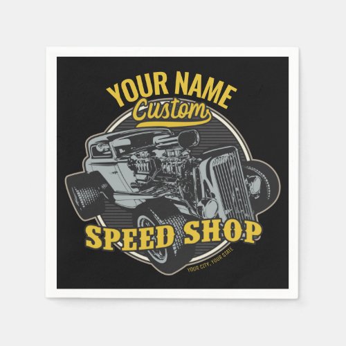 Personalized Hot Rod Speed Shop Racing Garage Napkins