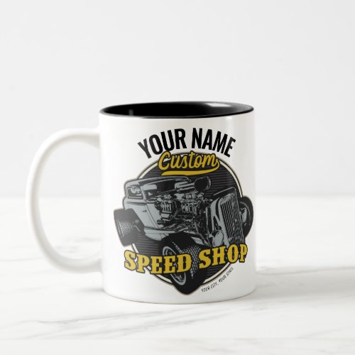 Personalized Hot Rod Speed Shop Racing Garage  Two_Tone Coffee Mug