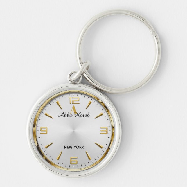 Personalized Hotel Name Luxury Gold Silver  Keychain (Front)