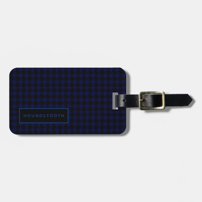 Personalized Houndstooth Blue Black Him Luggage Tag (Front Horizontal)