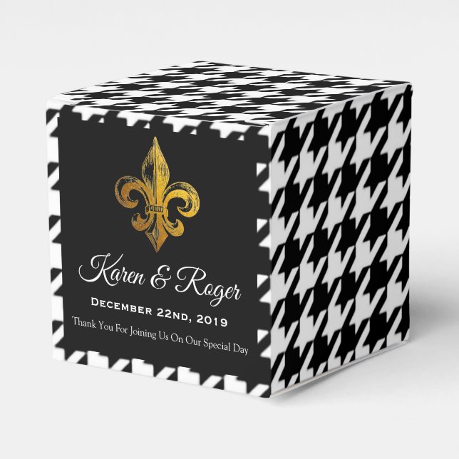 PERSONALIZED HOUNDSTOOTH FLEUR DE LIS FAVOR BOXES (Front Side)