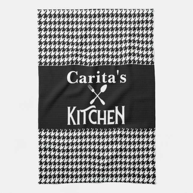 Personalized Houndstooth Pattern Kitchen Towel (Vertical)