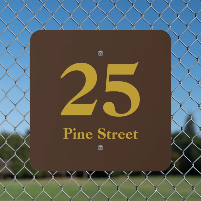 Personalized House Address Brown Retro Modern  Metal Sign (In Situ(Fence))