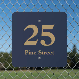 Personalized House Address Modern Luxury Navy Blue Metal Sign