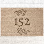 Personalized House Number Botanical Leaves Fiber Doormat<br><div class="desc">Modern house number with botanical leaf sprig line art. Stylish and minimalist. Change the number to personalize.</div>