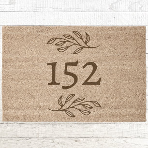 Personalized House Number Botanical Leaves Fiber Doormat