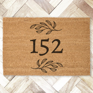 Personalized House Number Botanical Leaves Fiber Doormat