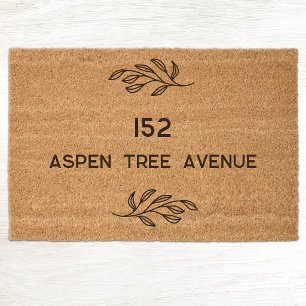 Personalized House Number Street Botanical Leaves Fiber Doormat
