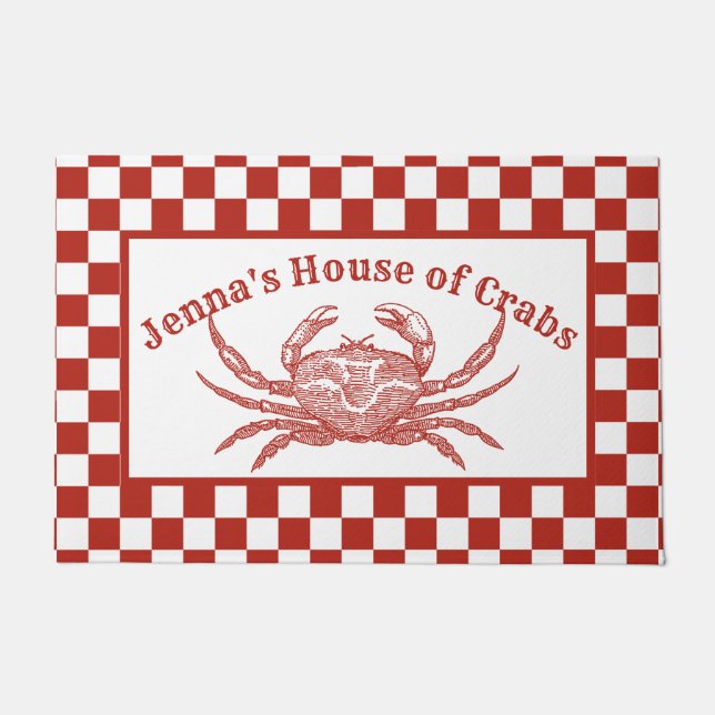 Personalized House of Crabs Vintage Woodcut Doormat (Front)