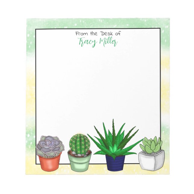 Personalized House Plant Green and Yellow Notepad (Front)