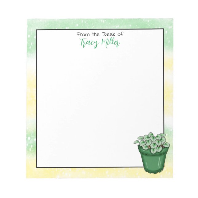 Personalized House Plant Green and Yellow Notepad (Front)
