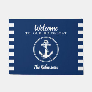 Personalized Houseboat With Anchor & Rope Doormat