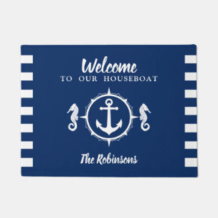 Personalized Houseboat With Seahorse Anchor Doormat