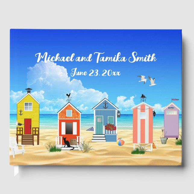 Personalized Houses on the Beach Wedding Guest Boo Guest Book (Front)