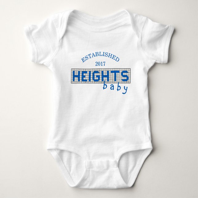 Personalized Houston Heights Blue and White Tile Baby Bodysuit (Front)