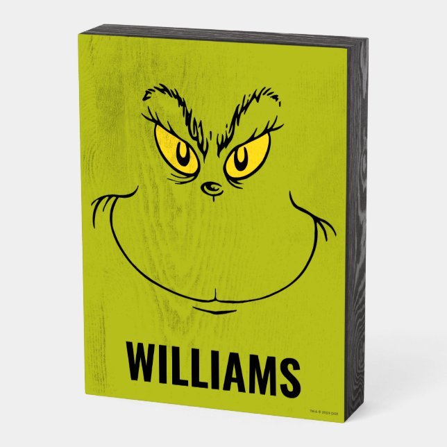 Personalized How Grinch Stole Christmas Face Wooden Box Sign (Angled Vertical)