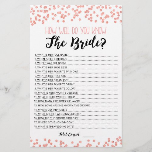 Personalized How well do you know the Bride game