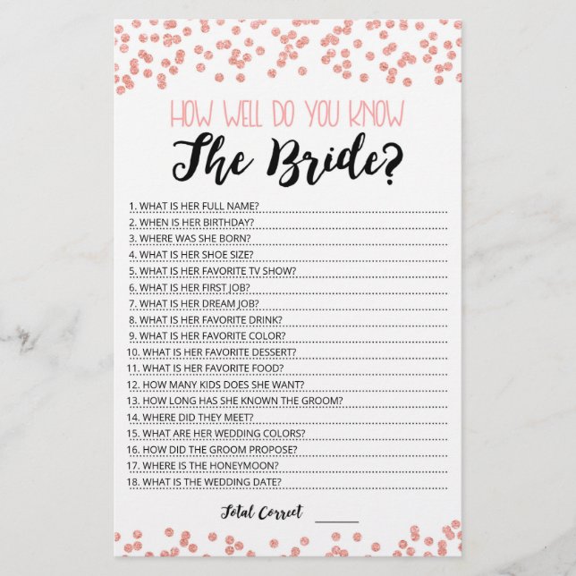 Personalized How well do you know the Bride game (Front)