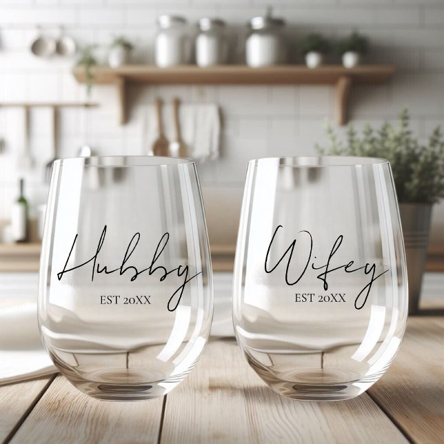 Personalized Hubby And Wife  Stemless Wine Glass (Creator Uploaded)