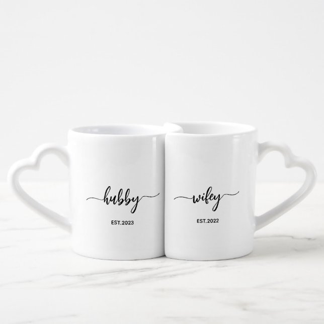 personalized Hubby and Wifey Matching Couple Coffee Mug Set (Front Nesting)