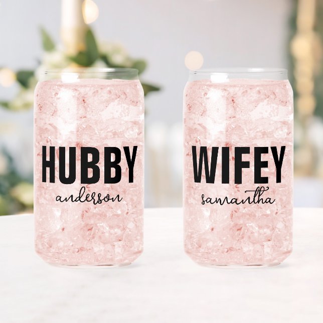 Personalized Hubby & Wifey Name Can Glass (Insitu (Wedding))