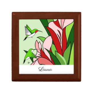 Personalized Hummingbird and Flower Keepsake Boxes