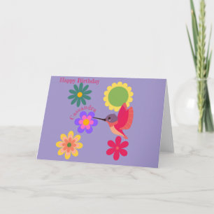 Personalized Hummingbird and Flowers Card