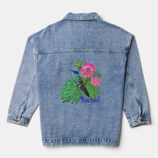 Personalized Hummingbird and Flowers Denim Jacket (Back)