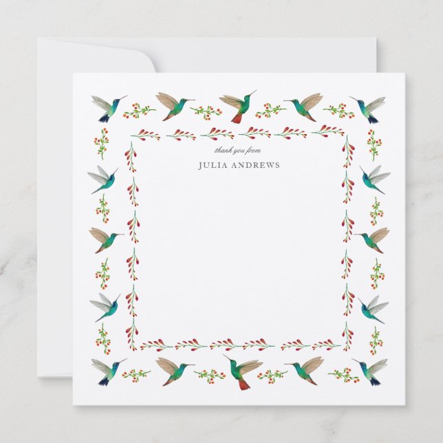Personalized Hummingbird Border  Note Card (Front)