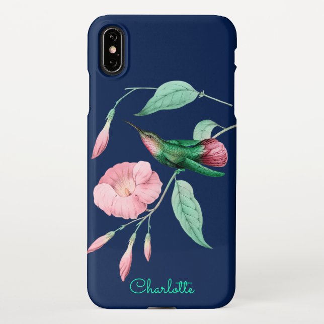 Personalized Hummingbird Floral Add Name iPhone Case (Back)
