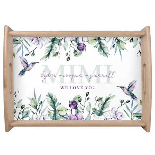 Personalized Hummingbird Floral Serving Tray