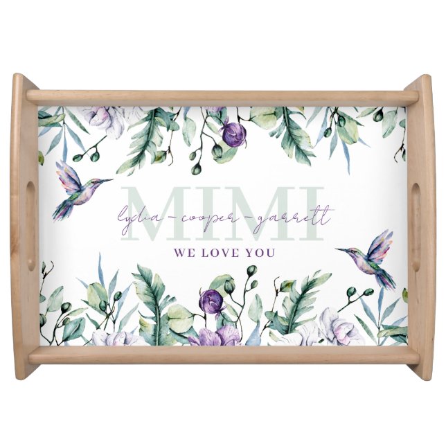 Personalized Hummingbird Floral Serving Tray (Front)