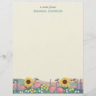 Personalized Hummingbird Flower Field Custom Name Letterhead