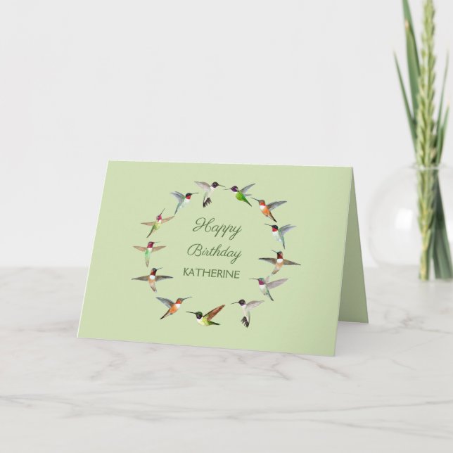 Personalized Hummingbird Happy Birthday Card (Front)