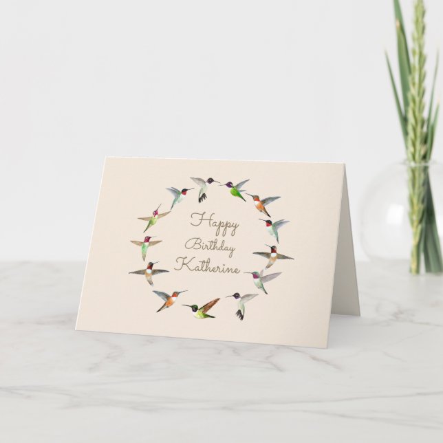 Personalized Hummingbird Happy Birthday Card (Front)