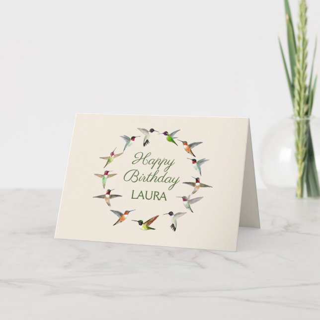 Personalized Hummingbird Happy Birthday Card (Front)