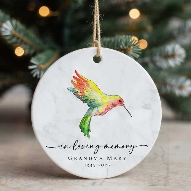 Personalized Hummingbird In Loving Memory Keepsake Ceramic Ornament (Creator Uploaded)