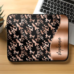 Personalized Hummingbird Pattern Rose Gold Black Laptop Sleeve<br><div class="desc">This design features a chic rose gold metallic hummingbird pattern on a black background on the left, and a rose gold faux foil image on the right in the shape of a wave bordered with rose gold faux glitter. Personalize it with your name or monogram in a stylish black handwritten...</div>