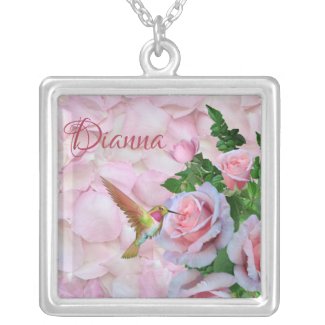 Personalized Hummingbird Pink Roses and Petals