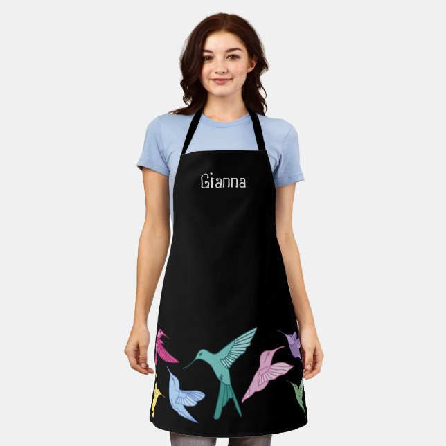 Personalized Hummingbird Print Apron (Worn)
