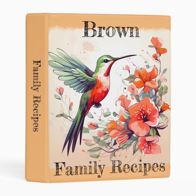 Personalized Hummingbird Recipe Book Mini Binder (Front/Spine)