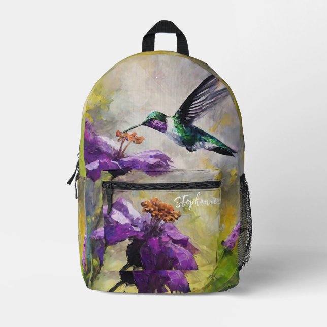 Personalized hummingbird school bag, Nature  Printed Backpack (Front)