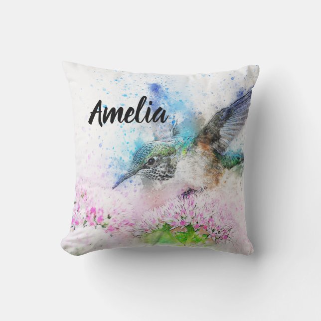 Personalized Hummingbird Throw Pillow (Front)
